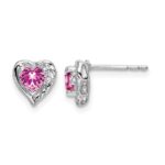 14k White Gold 4mm Heart Lab Created Pink Sapphire and Diamond Post Earrings