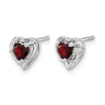 14k White Gold Garnet and Diamond Heart Earrings - Image 2