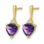 10k Amethyst and Diamond Heart Earrings - Image 2
