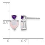 14k White Gold 6mm Heart Lab Created Opal and Amethyst Post Earrings - Image 4