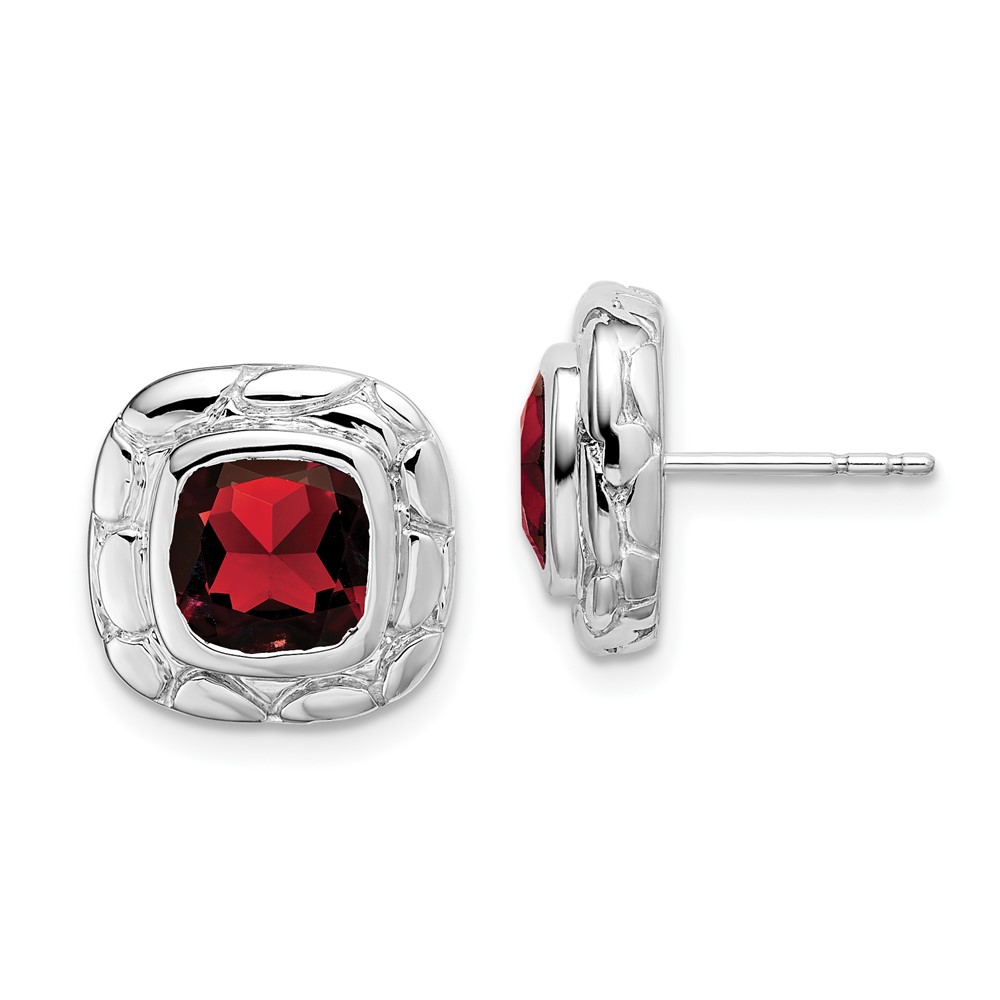 EM7077-GA-SS.jpg Sterling Silver Rhodium Plated Garnet Earrings - Image 1