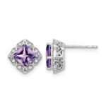 14k White Gold Square Amethyst and Diamond Earrings