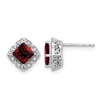14k White Gold Square Garnet and Diamond Earrings