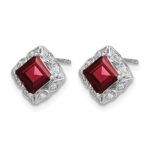 14k White Gold Square Garnet and Diamond Earrings - Image 2