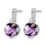 14k White Gold Cushion Amethyst and Diamond Earrings - Image 2