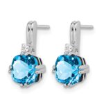 14k White Gold Cushion Blue Topaz and Diamond Earrings - Image 2