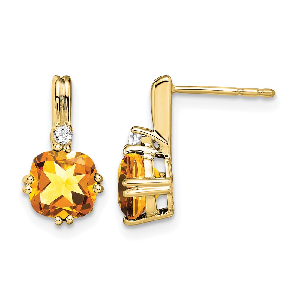 EM7083-CI-004-1YA.jpg 10k Cushion Citrine and Diamond Earrings - Image 1