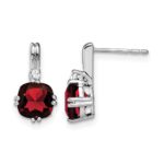 10k White Gold Cushion Garnet and Diamond Earrings