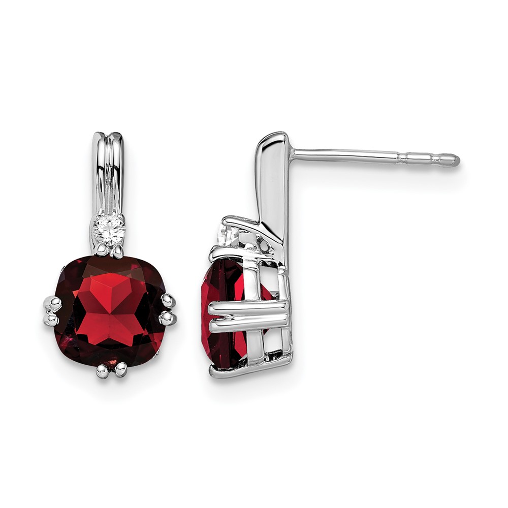 EM7083-GA-004-1WA.jpg 10k White Gold Cushion Garnet and Diamond Earrings - Image 1