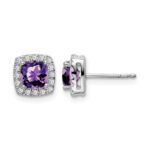 14k White Gold Cushion Amethyst and Diamond Halo Earrings