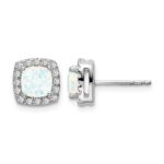 14k White Gold 5mm Cushion Lab Created Opal and Diamond Square Halo Post Earrings