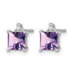 14k White Gold Princess Amethyst and Diamond Earrings - Image 2