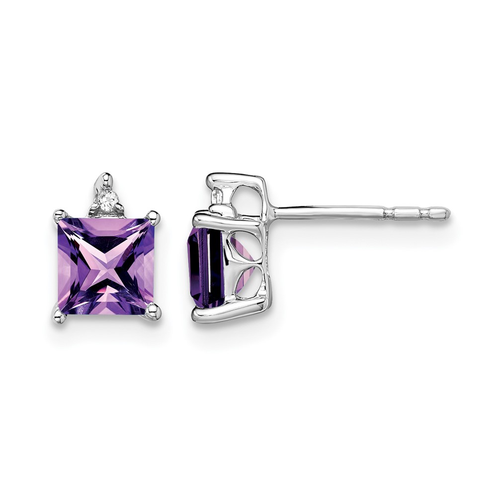 EM7085-AM-001-WA.jpg 14k White Gold Princess Amethyst and Diamond Earrings - Image 1