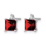 14k White Gold Princess Garnet and Diamond Earrings - Image 2