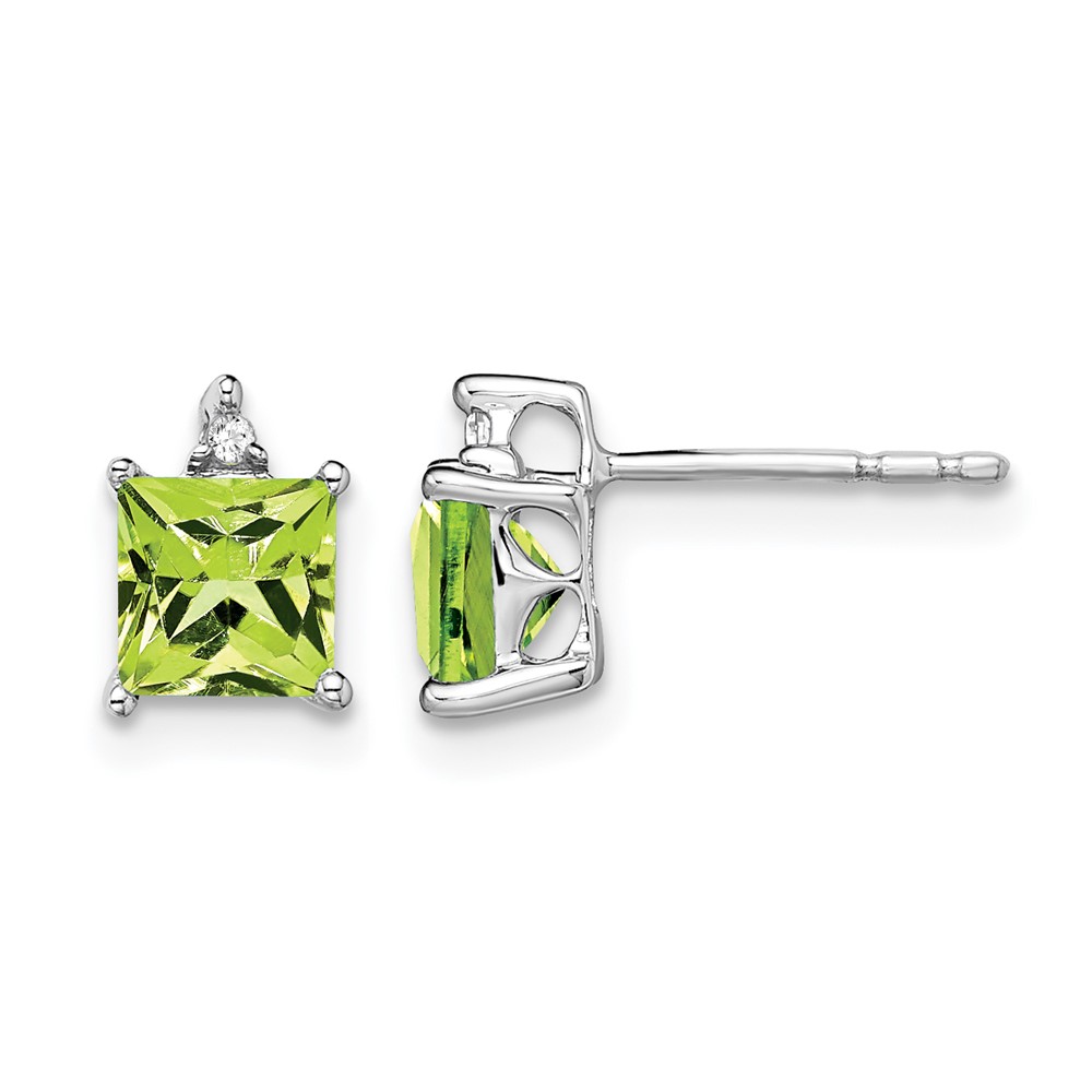 EM7085-PE-001-WA.jpg 14k White Gold Princess Peridot and Diamond Earrings - Image 1