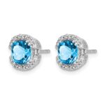 14k White Gold Cushion Blue Topaz and Diamond Halo Earrings - Image 2