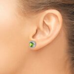 14k White Gold Cushion Peridot and Diamond Halo Earrings - Image 3