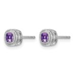 14k White Gold Cushion Amethyst and Diamond Earrings - Image 2