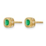 14k 3.4mm Cushion Emerald and Diamond Post Earrings - Image 2