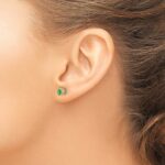 14k 3.4mm Cushion Emerald and Diamond Post Earrings - Image 3