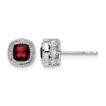 14k White Gold Cushion Garnet and Diamond Earrings