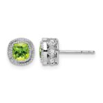 14k White Gold Cushion Peridot and Diamond Earrings