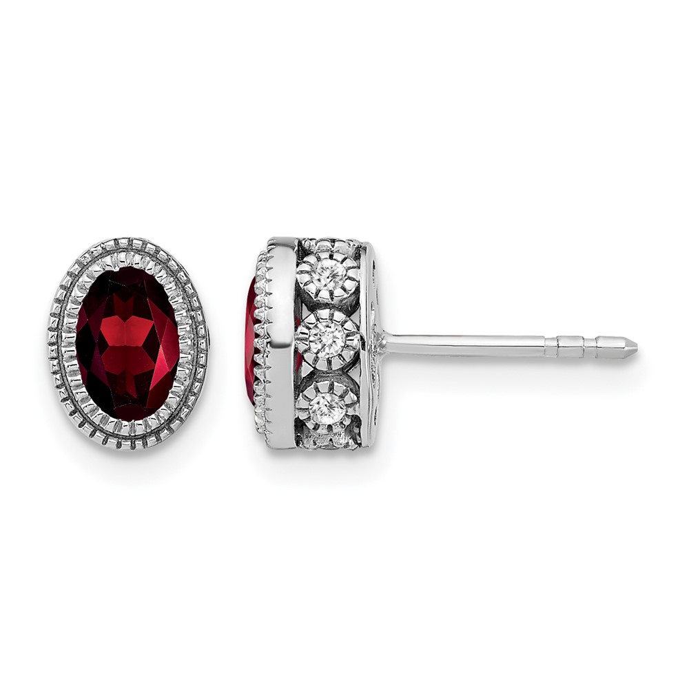 EM7093-GA-019-WA.jpg 14k White Gold Oval Garnet and Diamond Earrings - Image 1