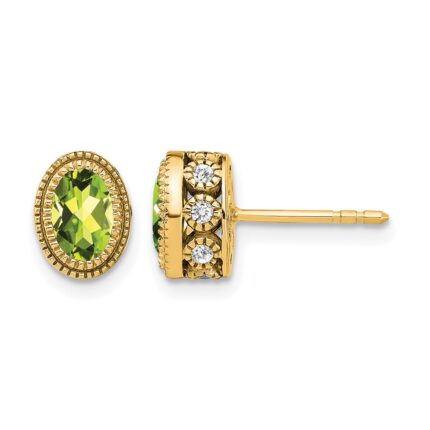 14k Oval Peridot and Diamond Earrings