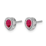 14k White Gold 4x3mm Pear Ruby and Diamond Post Earrings - Image 2