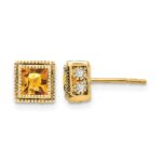 14k Square Citrine and Diamond Earrings