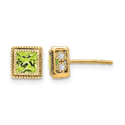 14k Square Peridot and Diamond Earrings