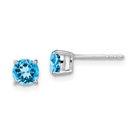 14k White Gold Round Blue Topaz Earrings