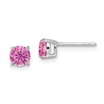 14k White Gold 5mm Round Lab Created Pink Sapphire Post Earrings