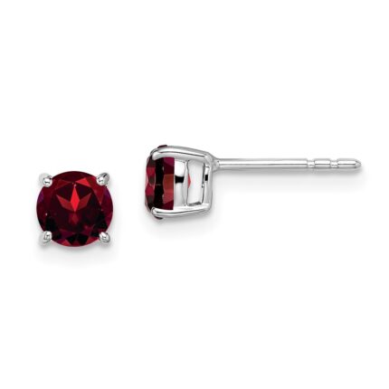 14k White Gold Round Garnet Earrings