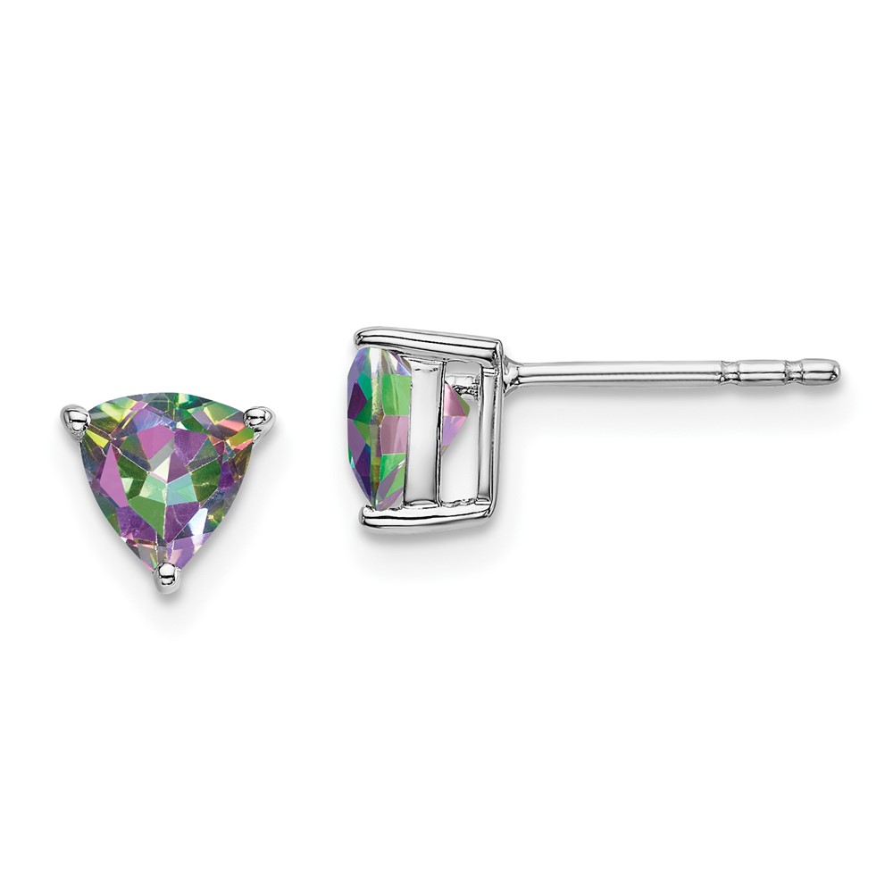 EM7100-FT-W.jpg 14k White Gold 5mm Trillion Mystic Fire Topaz Post Earrings - Image 1
