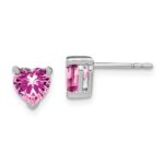 14k White Gold 6mm Heart Lab Created Pink Sapphire Post Earrings