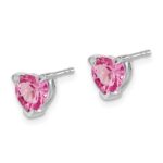 14k White Gold 6mm Heart Lab Created Pink Sapphire Post Earrings - Image 2