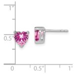 14k White Gold 6mm Heart Lab Created Pink Sapphire Post Earrings - Image 4