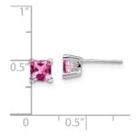 14k White Gold 5mm Princess Lab Created Pink Sapphire Post Earrings - Image 4