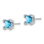 14k White Gold Square Blue Topaz and Diamond Earrings - Image 2