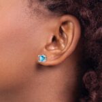 14k White Gold Square Blue Topaz and Diamond Earrings - Image 3