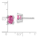 14k White Gold 7x5mm Oval Lab Created Pink Sapphire and Diamond Post Earrings - Image 4