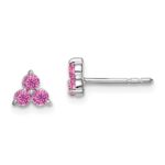 14k White Gold 3-stone Lab Created Pink Sapphire Triangle Post Earrings