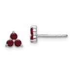 14k White Gold 3-stone Lab Created Ruby Triangle Post Earrings