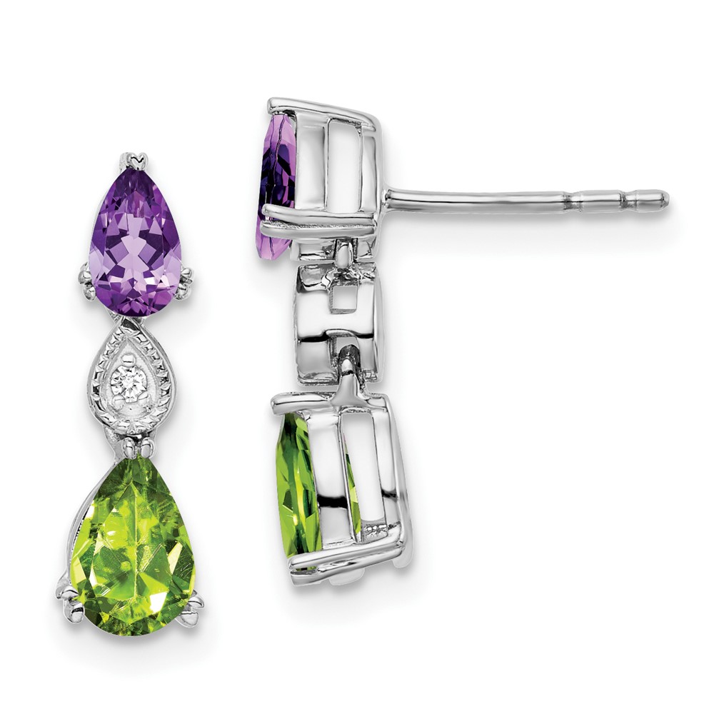 EM7131-AM_PE-002-WA.jpg 14k White Gold Amethyst/Peridot/Diamond Earrings - Image 1