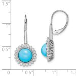 14k White Gold Turquoise and Diamond Leverback Earrings - Image 4
