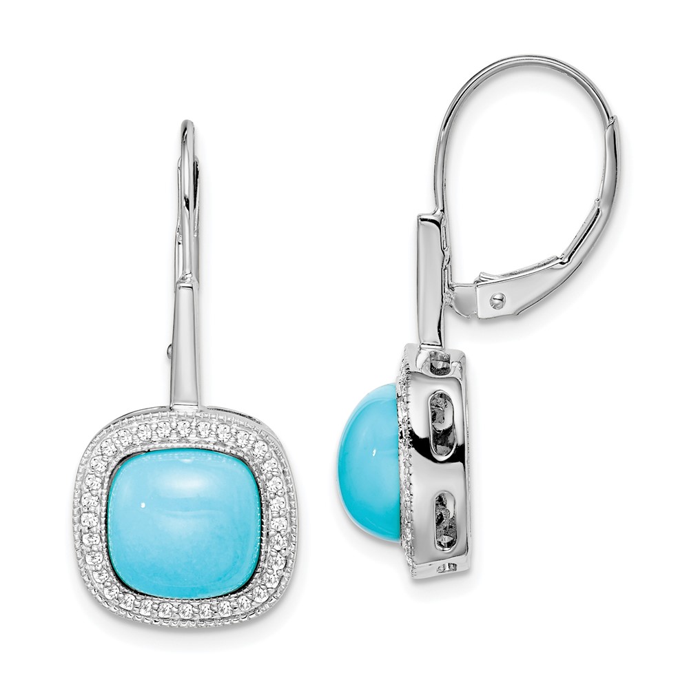 EM7141-BTQ-026-WA.jpg 14k White Gold Turquoise and Diamond Leverback Earrings - Image 1