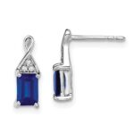 14k White Gold 6x4mm Emerald-cut Sapphire and Diamond Post Earrings