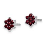 14k White Gold Garnet Floral Post Earrings - Image 2