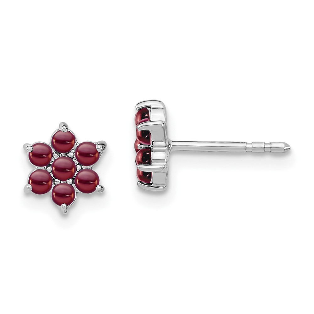EM7199-GA-W.jpg 14k White Gold Garnet Floral Post Earrings - Image 1